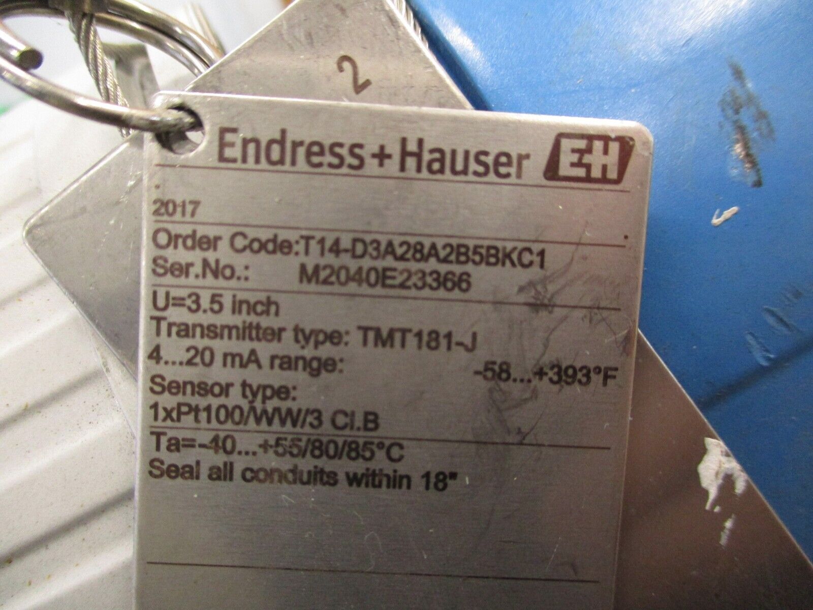Endress + Hauser Temperature Sensor T14-D3A28A2B5BKC1 Range: -58 - 393°F Used