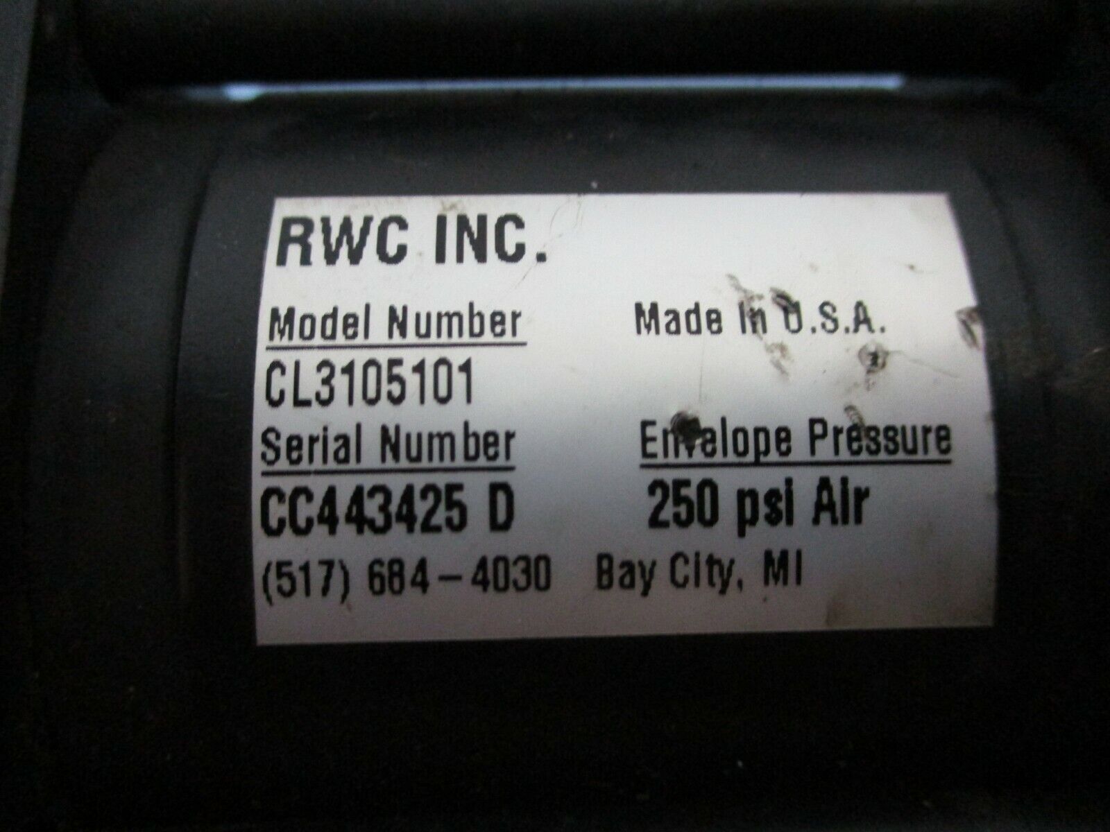 RWC Air Cylinder CL3105101   250 PSI Used