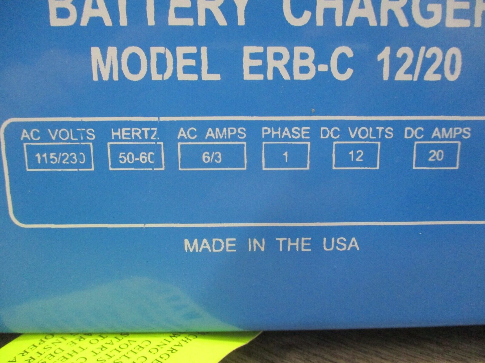 National Railway Supply Battery Charger ERB-C 12/20 Input: 115/230V 50/60HZ Used