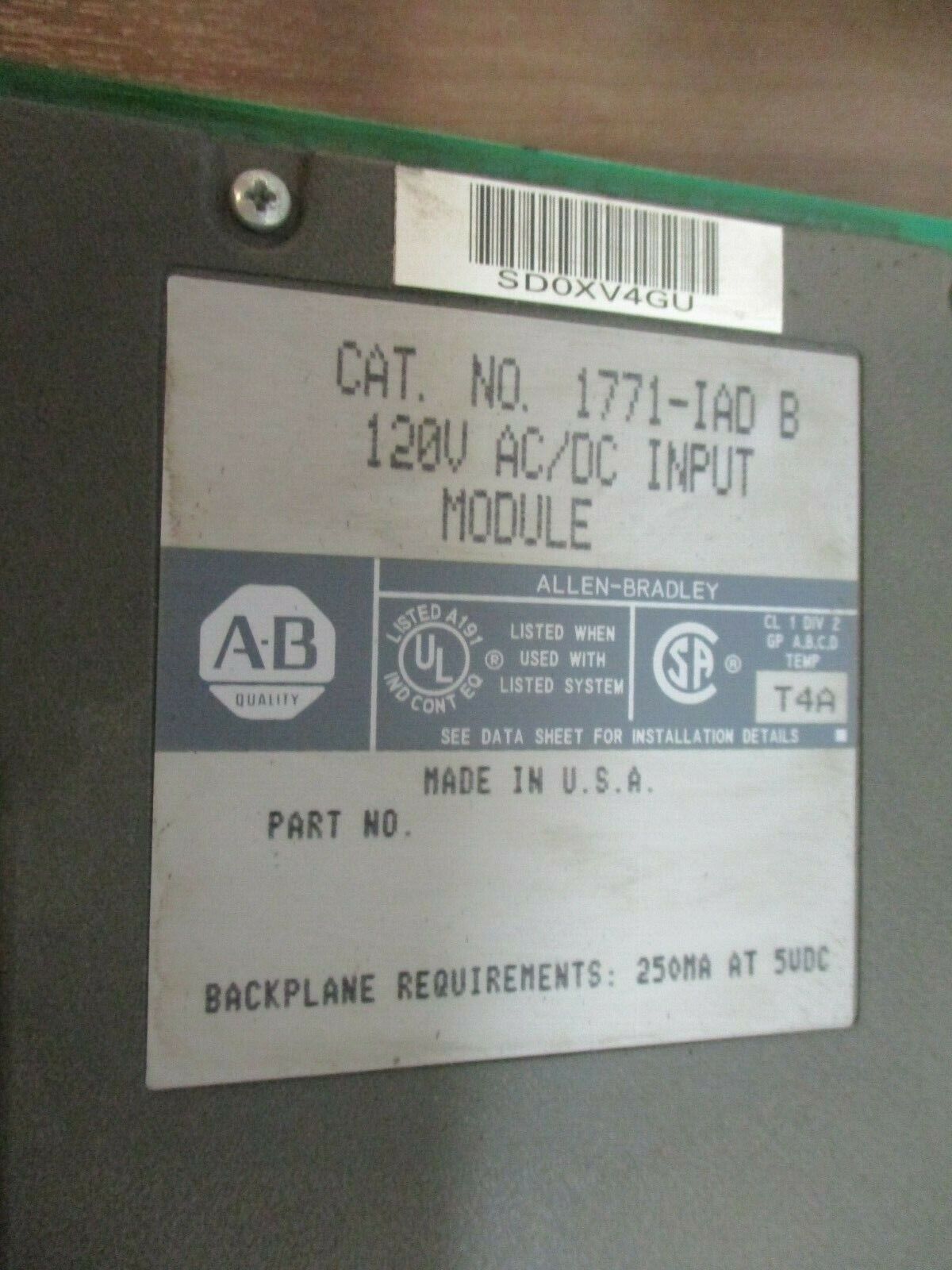 Allen-Bradley AC/DC Input Module 1771-IAD B 120V 250mA@5VDC Used