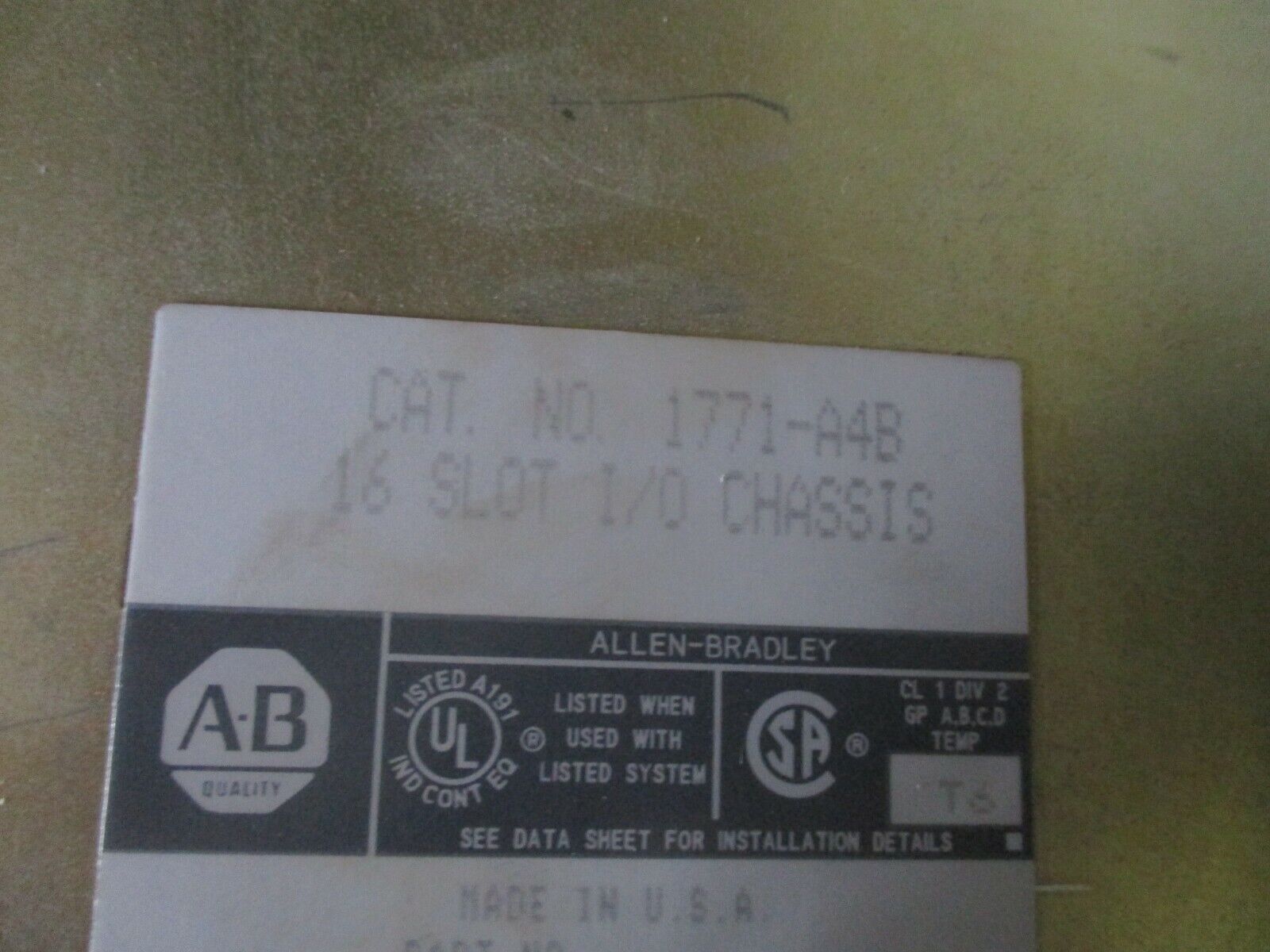 Allen-Bradley 16-Slot I/O Chassis 1771-A4B 5V 24A Used