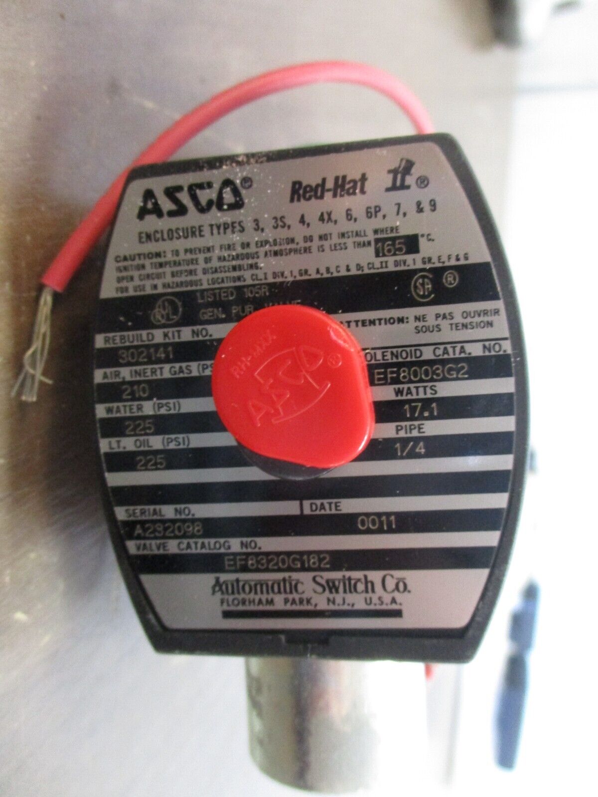 Asco Red-Hat Solenoid Valve EF8320G182 110/120V 50/60Hz New Surplus