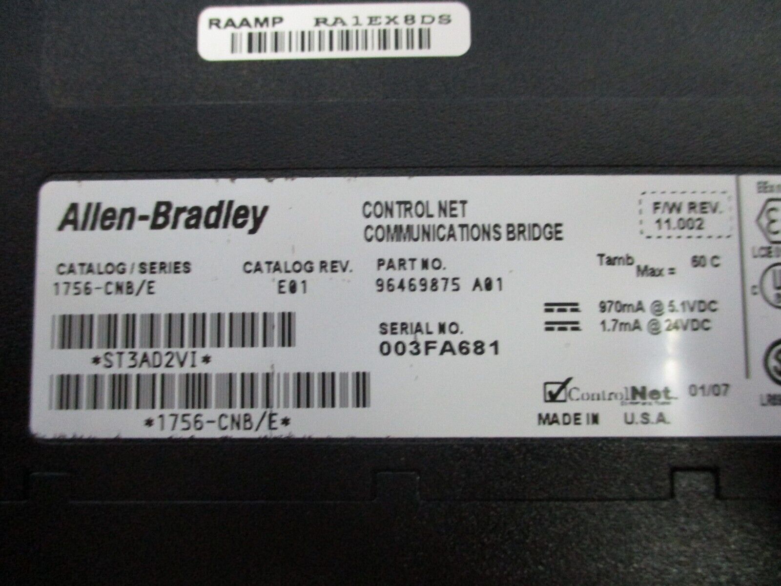Allen-Bradley ControlLogix Control Net Comm. Bridge Module 1756-CNB/E Rev.E01