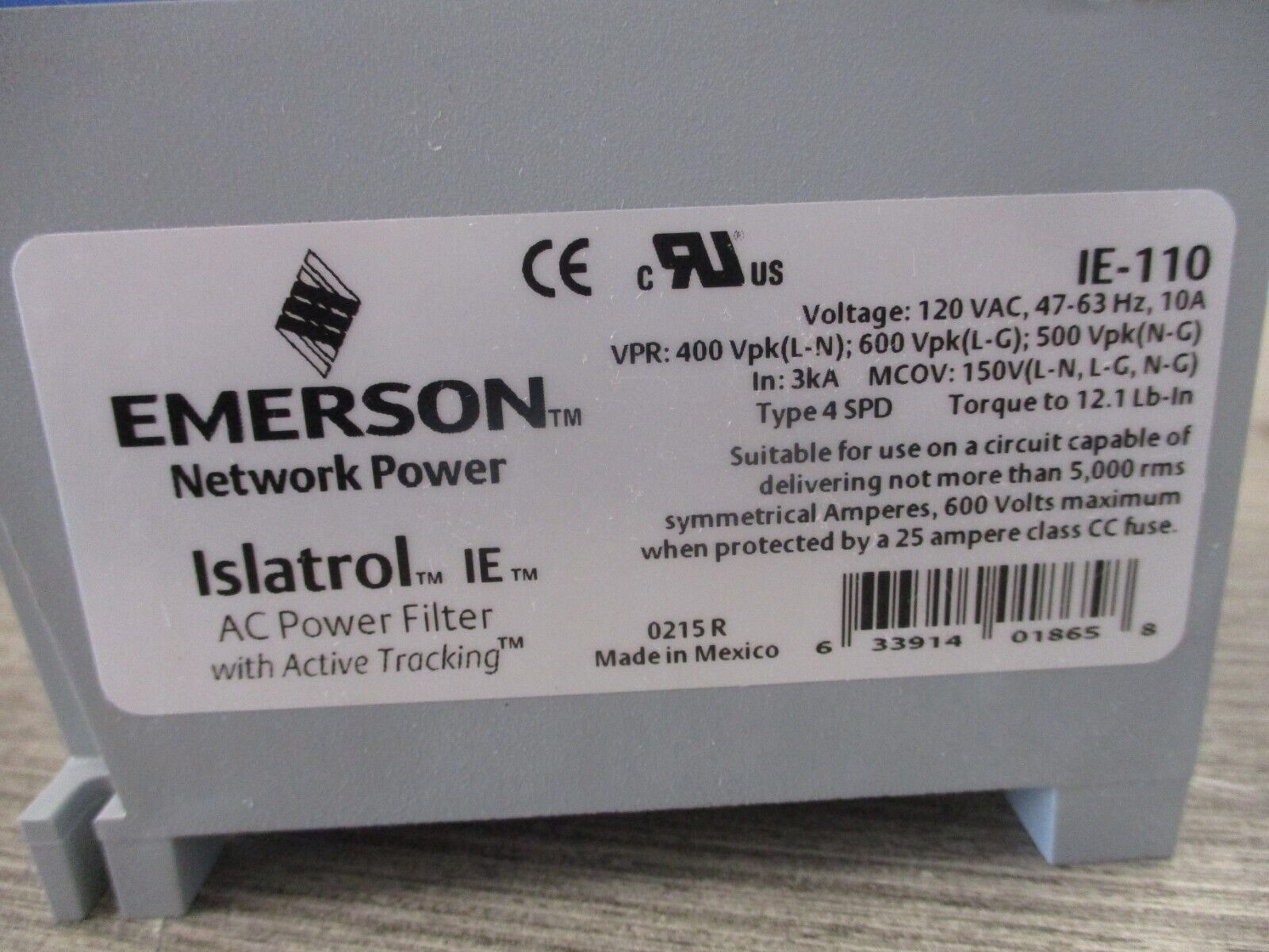 Emerson Islatrol IE AC Power Filter IE-110 120V 47-63 Hz 10A VPR: 400Vpk L-N