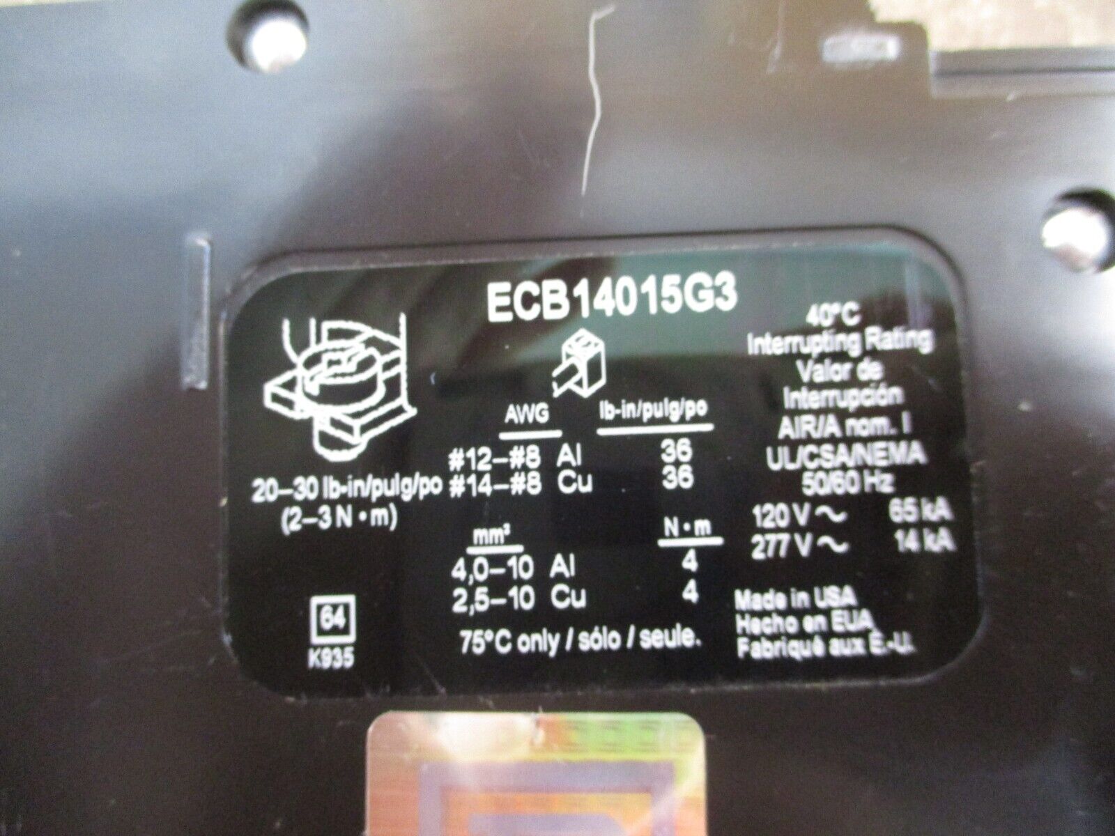 Square D Powerlink Circuit Breaker ECB14015G3 15A 277V 1P Used