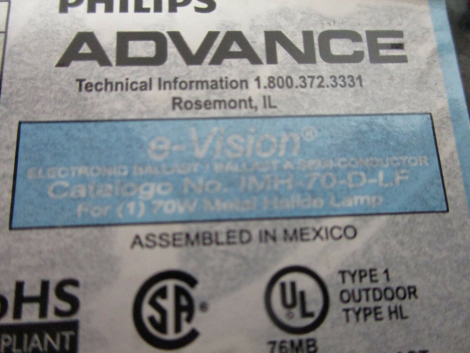 Philips Advance e-Vision Electronic Ballast IMH-70-D-LF 120-277V 50/60Hz