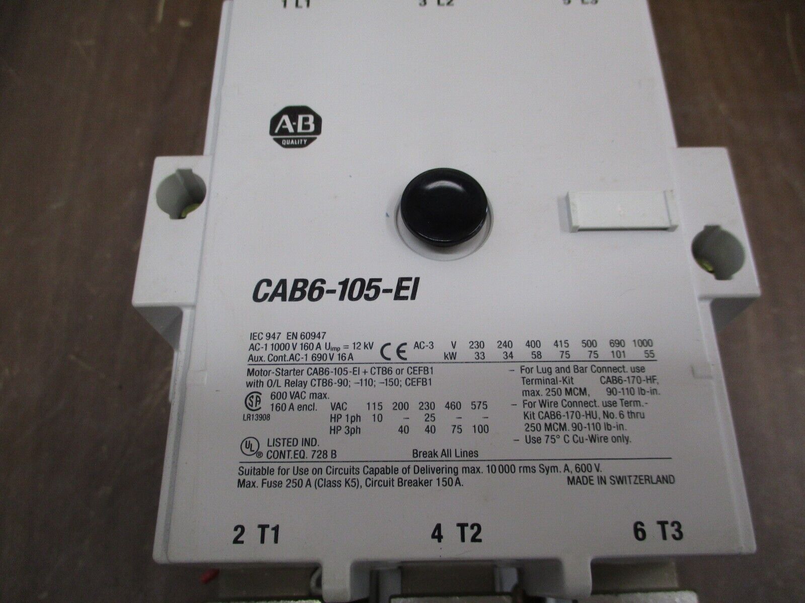 Allen-Bradley Starter CAB6-105-EI / 193-A5M5 110-130V Coil Trip: 57-180A 600V