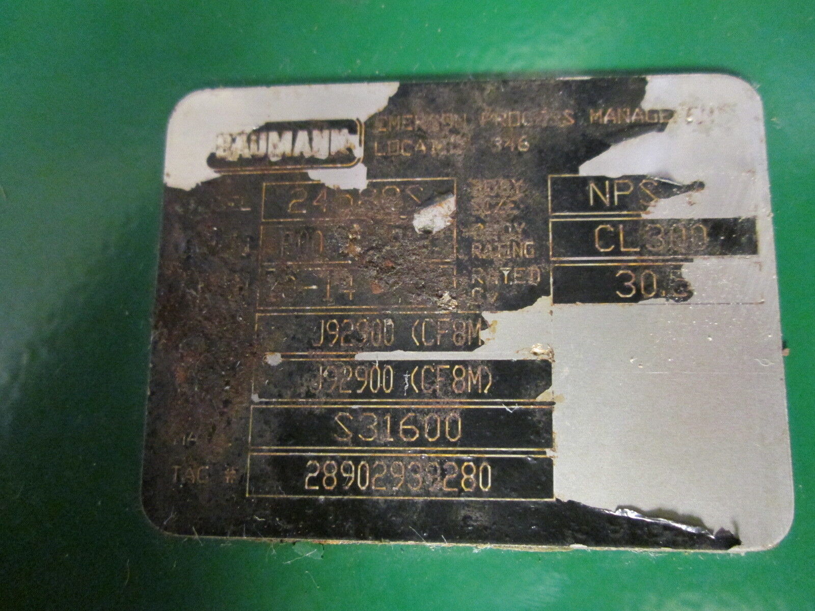 Baumann Control Valve w/ Positioner 24588S Body Size: NPS Body Rating:Ch300 Used