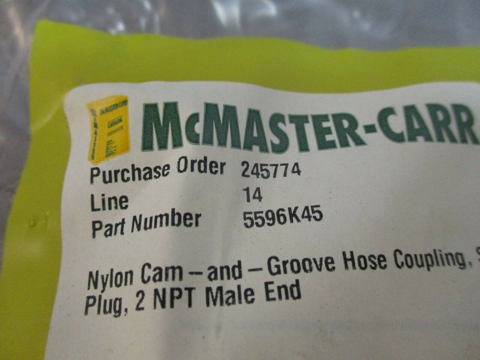 McMaster-Carr Nylon Cam & Groove Hose Coupling Plug 5596K45 Size 2 2NPT Male End