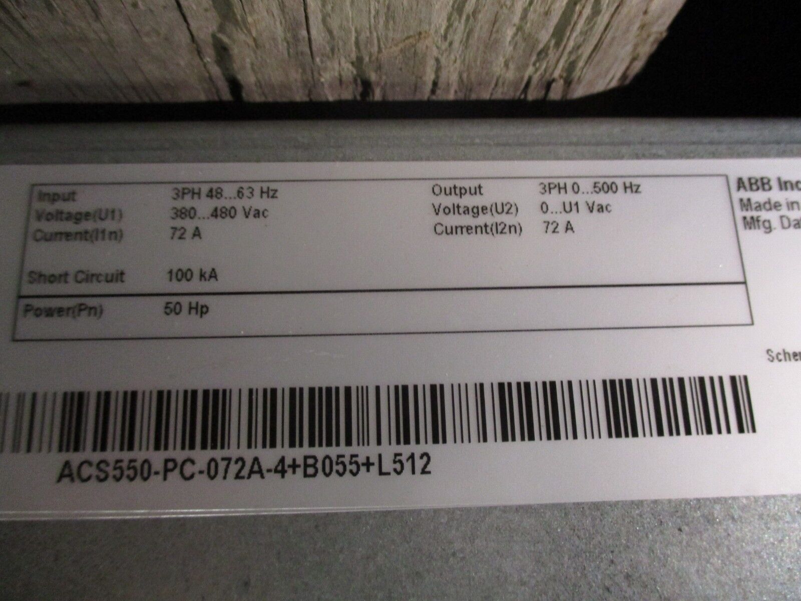 ABB ACS550 AC Drive w/ Disconnect ACS550-PC-072A-4+B0S5+L512 50HP 3Ph w/ Keypad