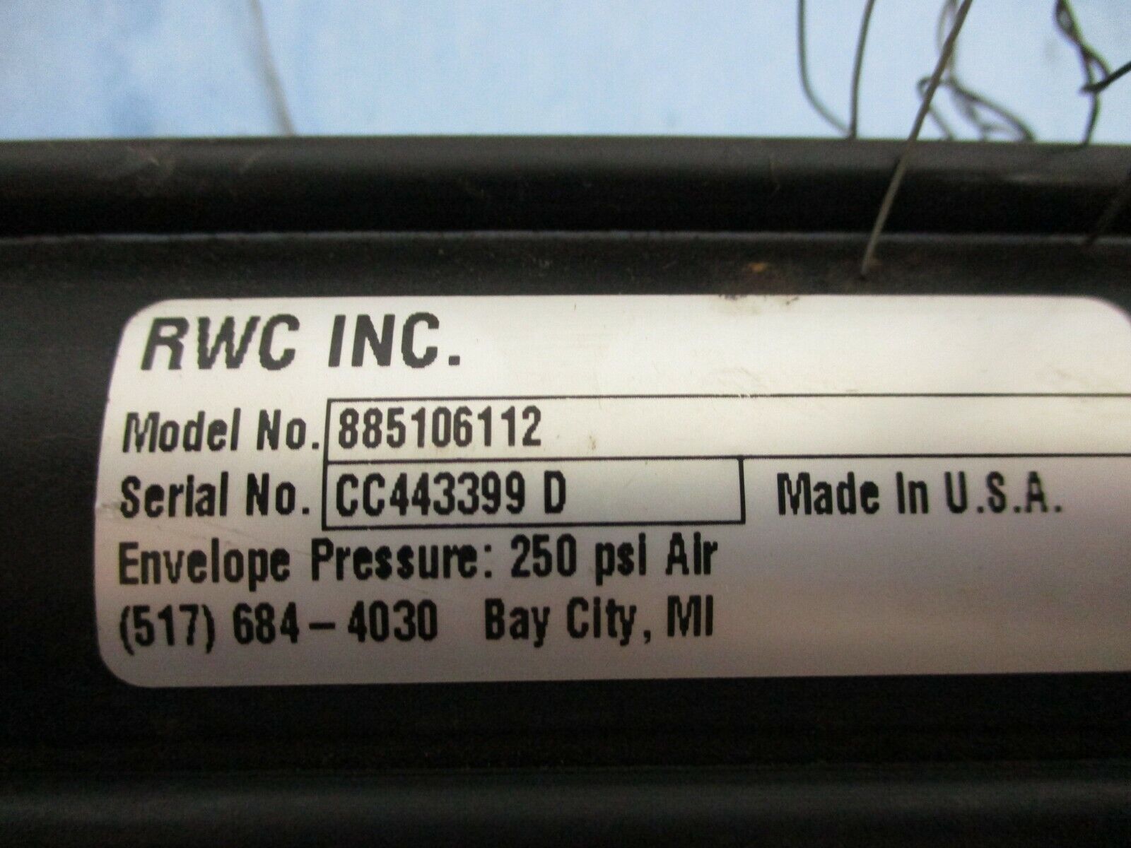 RWC Air Cylinder 885106112 250 PSI Used