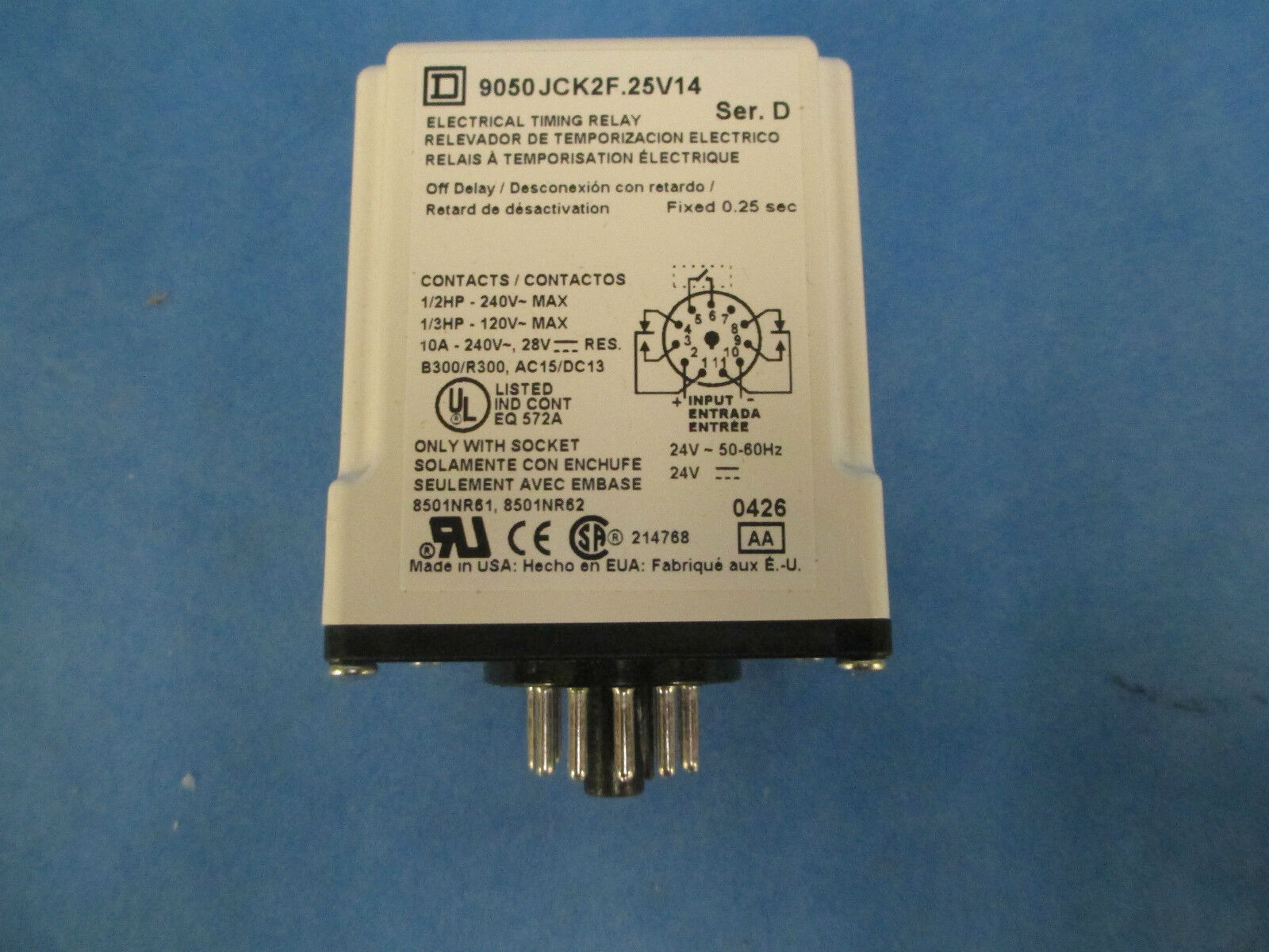 SQUARE D 9050JCK2F.25V14 Electrical Timing Relay New Surplus