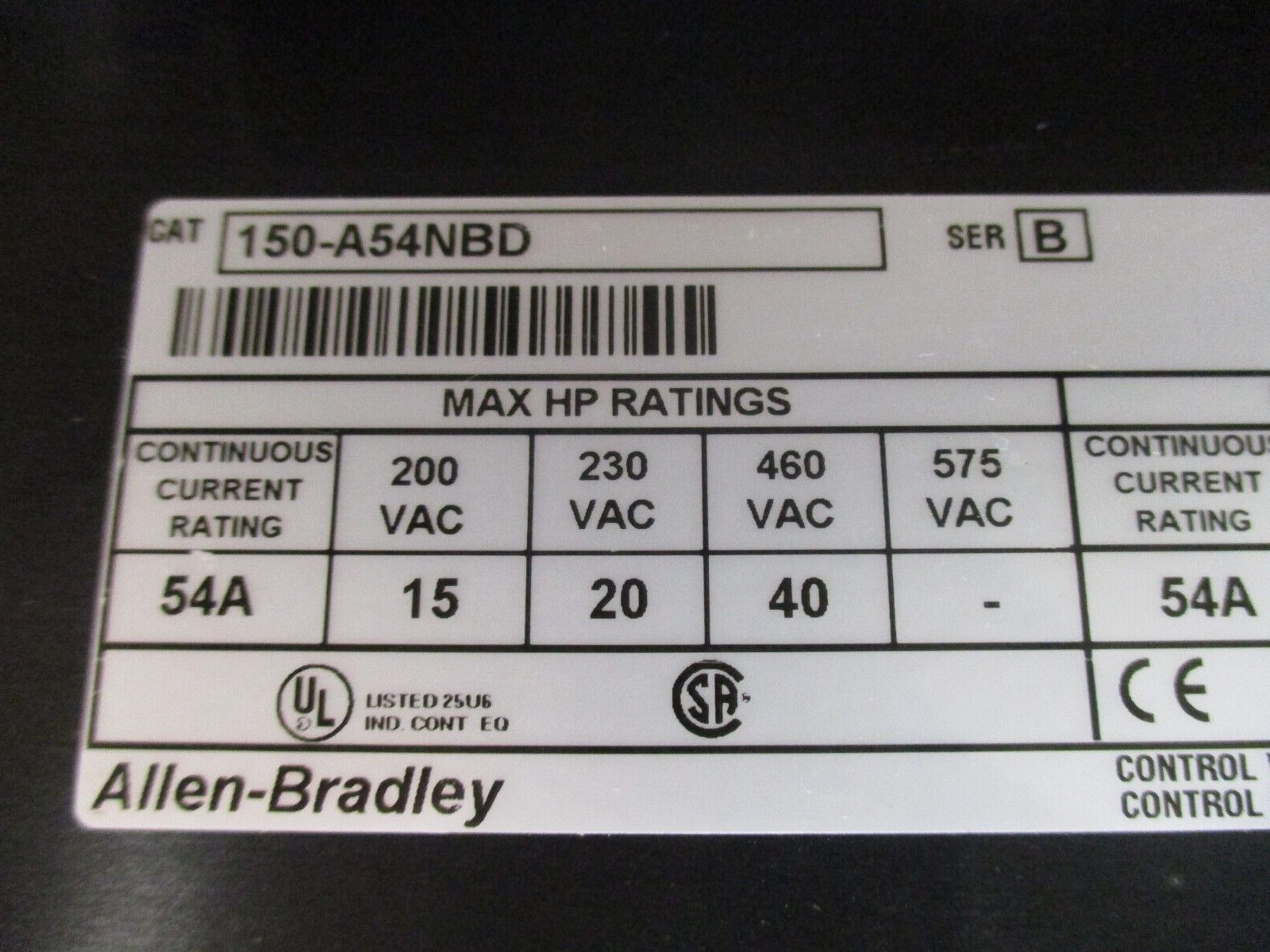 Allen-Bradley SMC Plus Soft Start 150-A54NBD Ser. B 40HP 208-480V 3Ph 54A Used