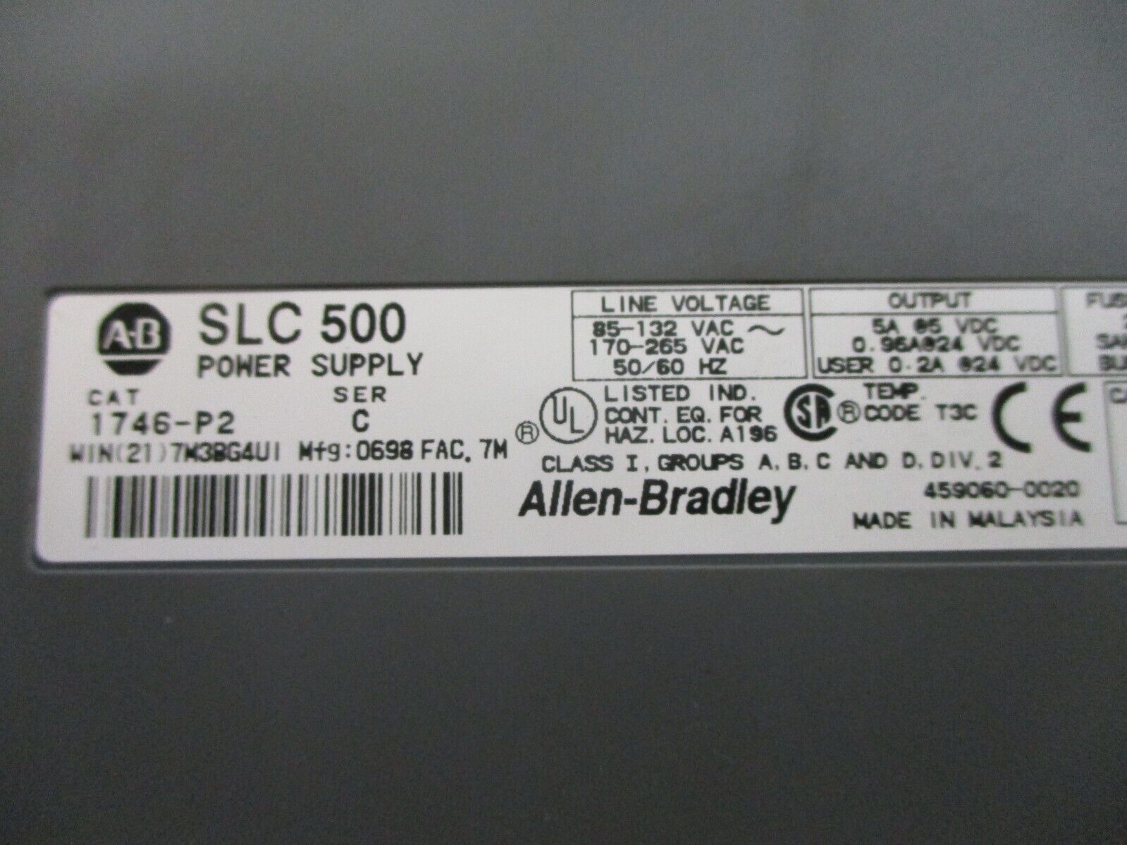 Allen-Bradley SLC 500 Power Supply 1746-P2 Ser. C Used