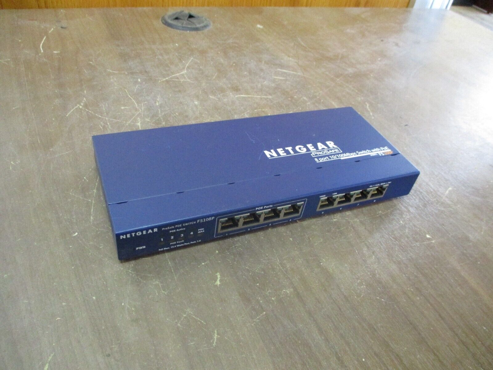 Netgear ProSafe 8-Port 10/100 Switch w/ 4-Port POE FS108Pv3 *No Power Cord* Used