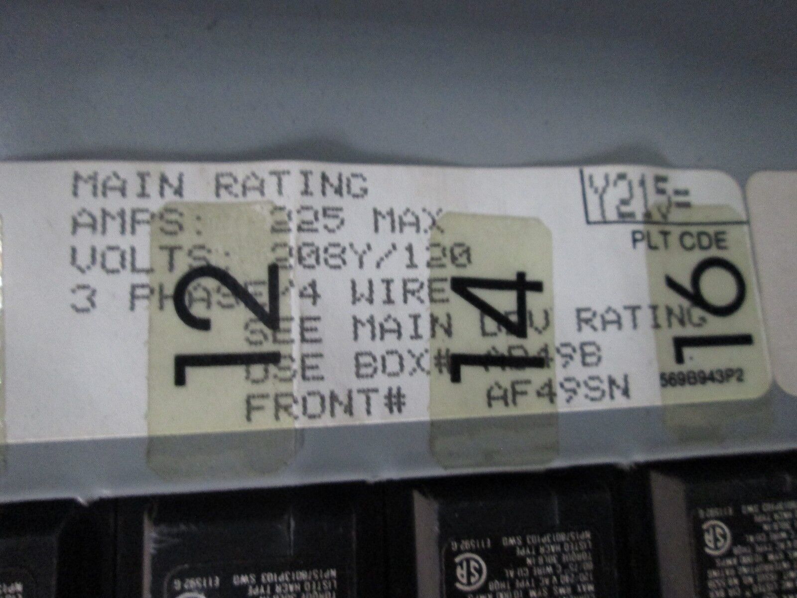 GE Main Circuit Breaker Panel AQF3422ATX AXS5B4 225A 208Y/120V 225A Main Breaker