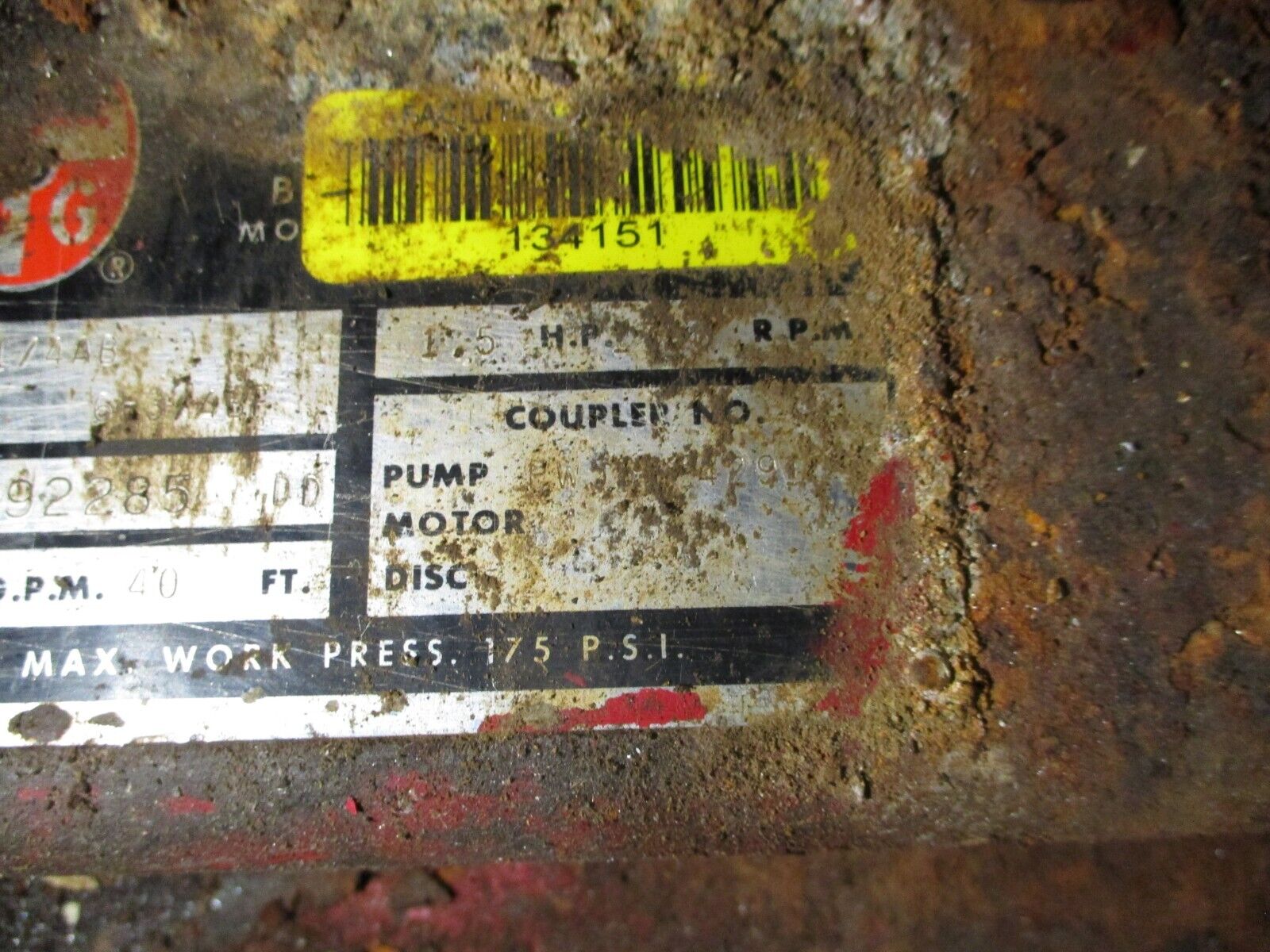 Bell & Gossett Pump 1-1/4AB 6-3/4BF 1.5HP 1750RPM 53GPM 40ft Head Used