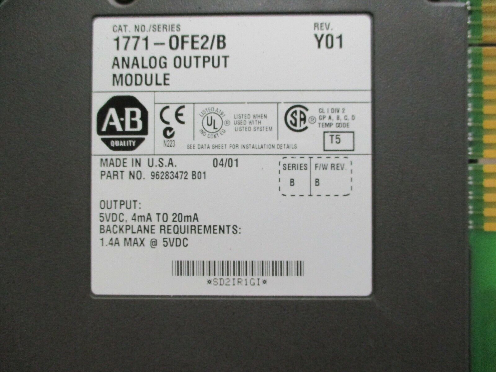 Allen-Bradley Analog Output Module 1771-OFE2/B Ser. B Rev. Y01 F/W Rev. B Used