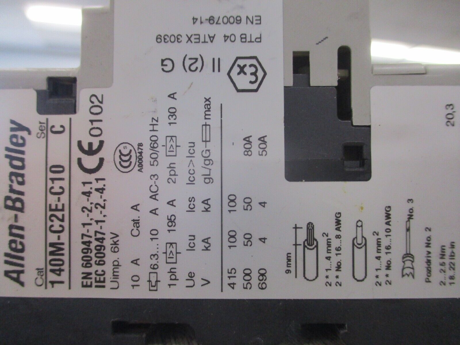 Allen-Bradley Manual Motor Protector 140M-C2E-C10 Trip : 6.3-10A Used