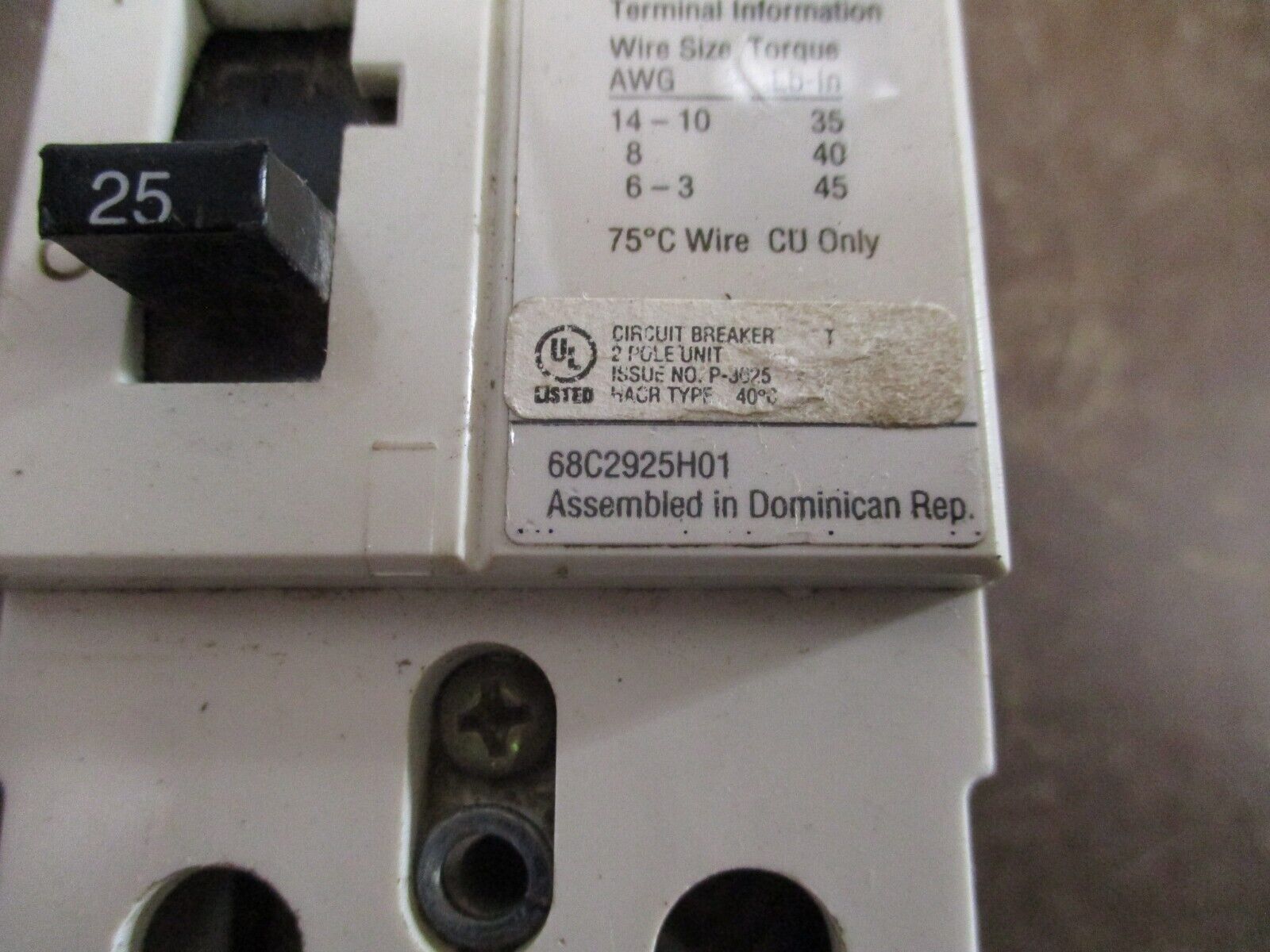 Allen-Bradley 140U-G1 Circuit Breaker 68C2925H01 25A 2P Used