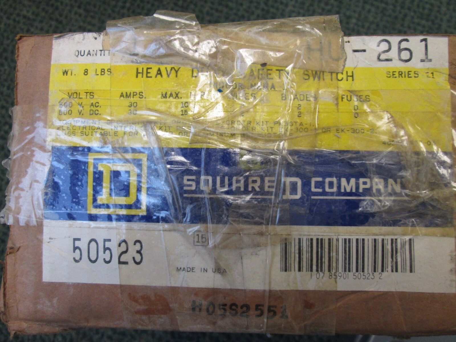 Square D Non-fusible Safety Switch HU-261 30A 600V 2P New Surplus