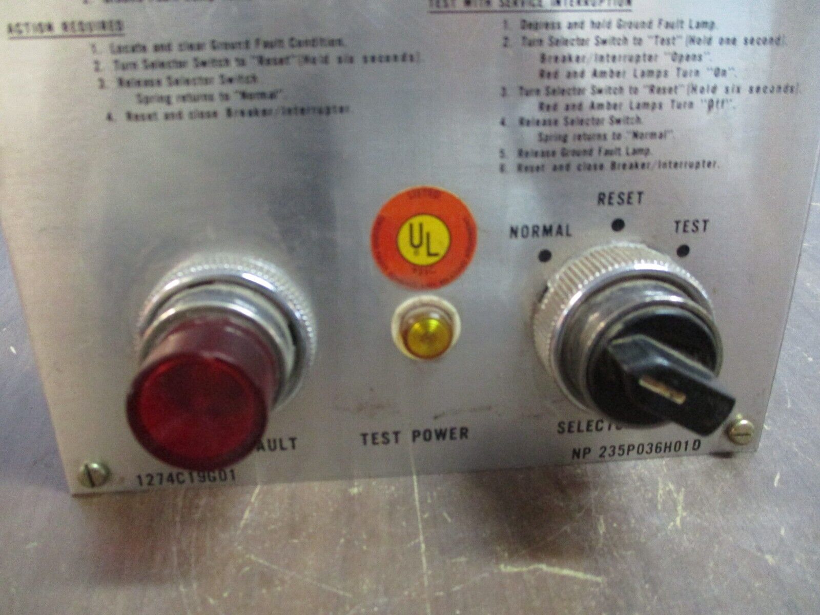Westinghouse Ground Fault Relay Test Panel 1274C19G01 Used