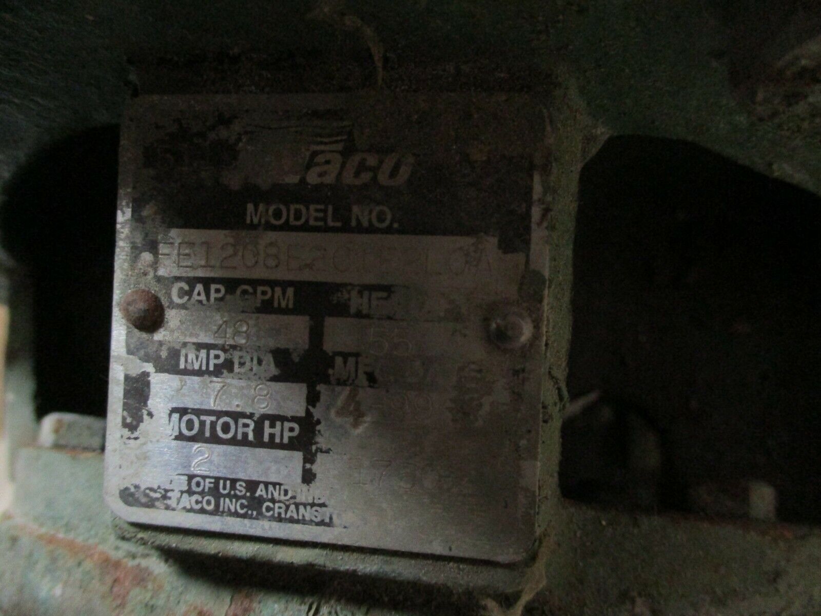 Taco Pump FE1208E2C1E2L0A 2HP 1750RPM 55ft Head 48GPM Used