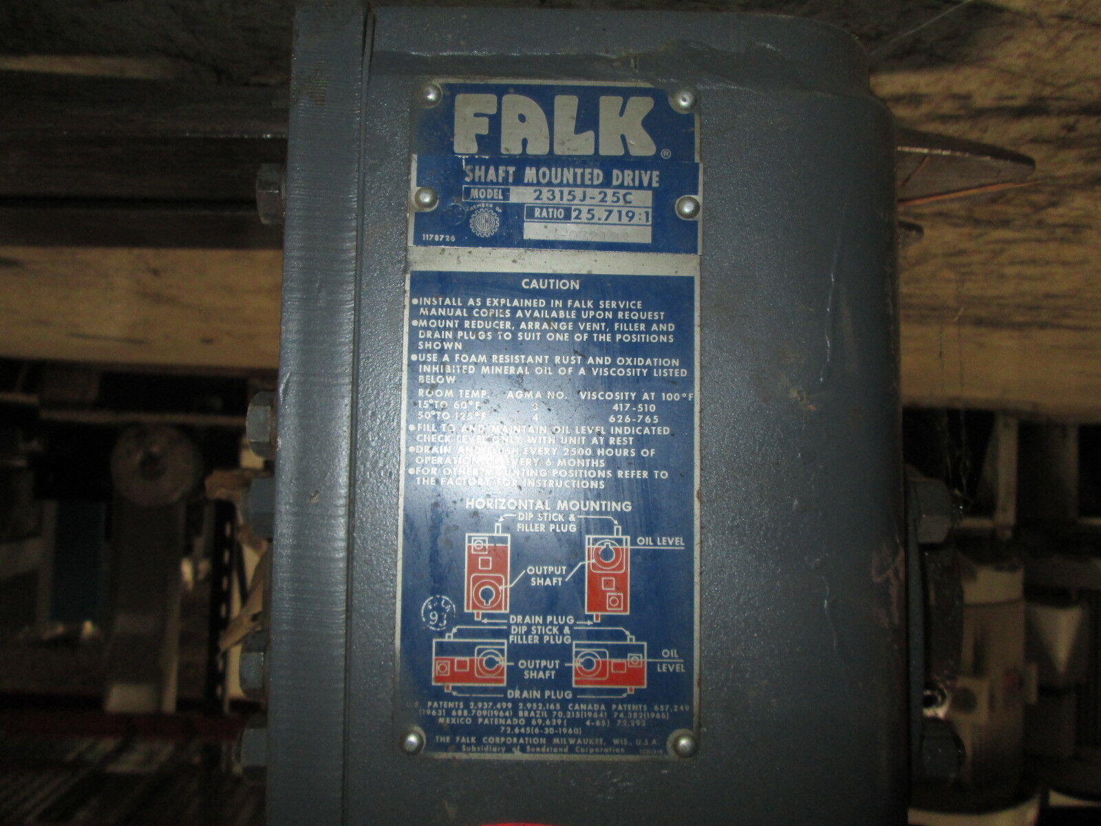 Falk Shaft Mounted Drive 2315J-25C Ratio 25.719:1 New Surplus