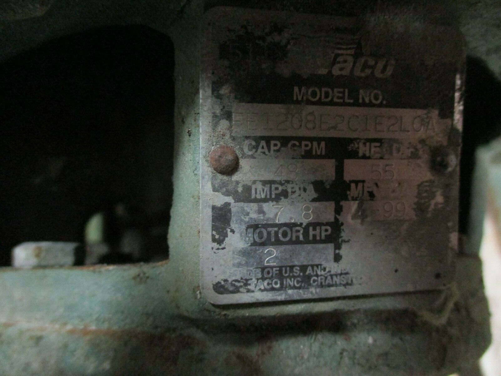 Taco Pump FE1208E2C1E2L0A 2HP 1750RPM 55ft Head 48GPM Used