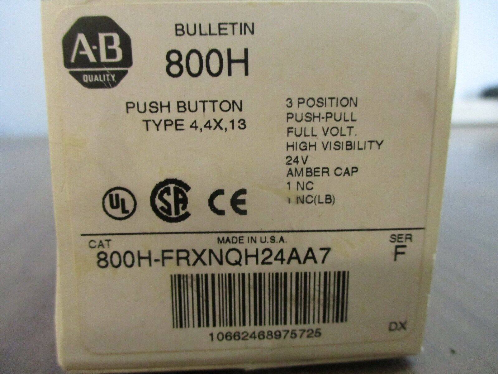 Allen-Bradley Push Button 800H-FRXNQH24AA7 Ser. F Type 4, 4X, 13 3-Position