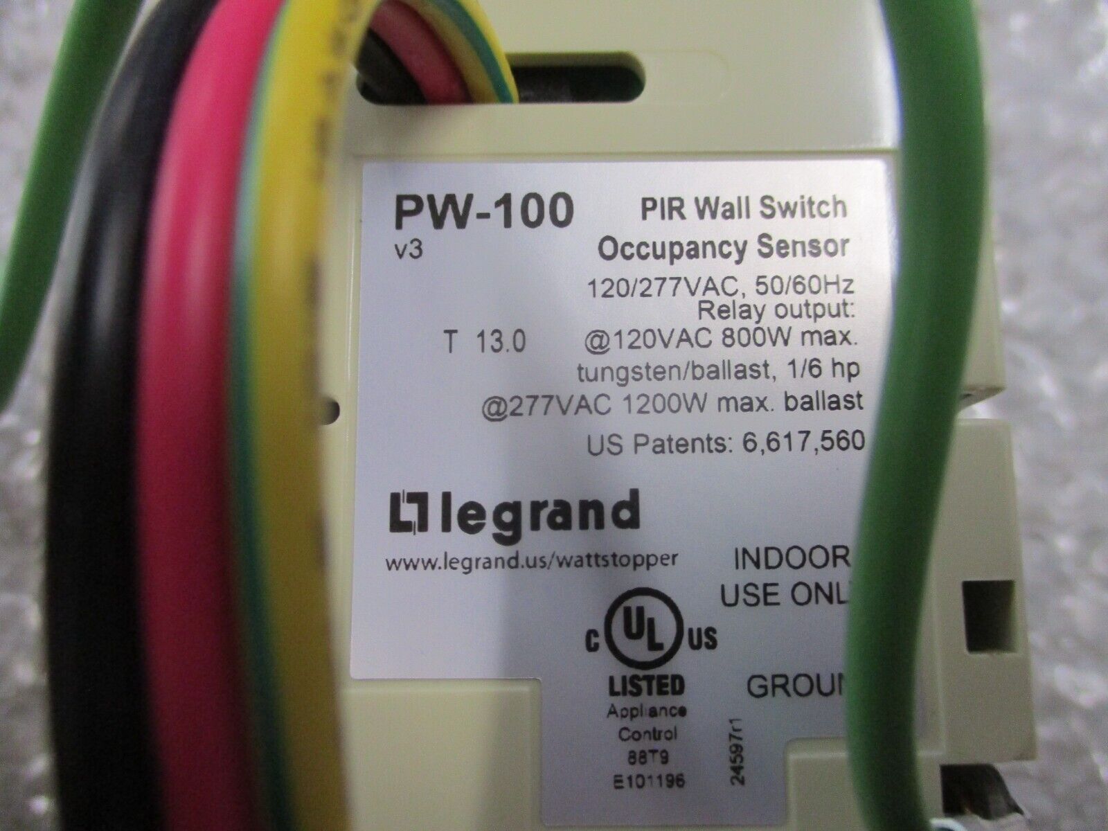 Legrand Wattstopper PIR Wall Switch Sensor PW-100-I 50/60Hz Ivory New Surplus