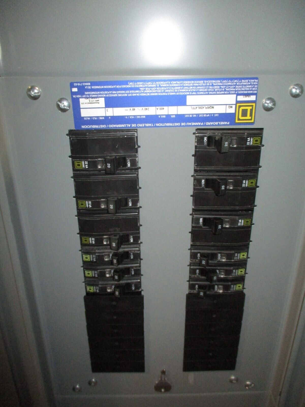 Square D Main Lug NQ Circuit Breaker Panel NQRPL430L4TFL 400A 240V 3Ph 30-Space