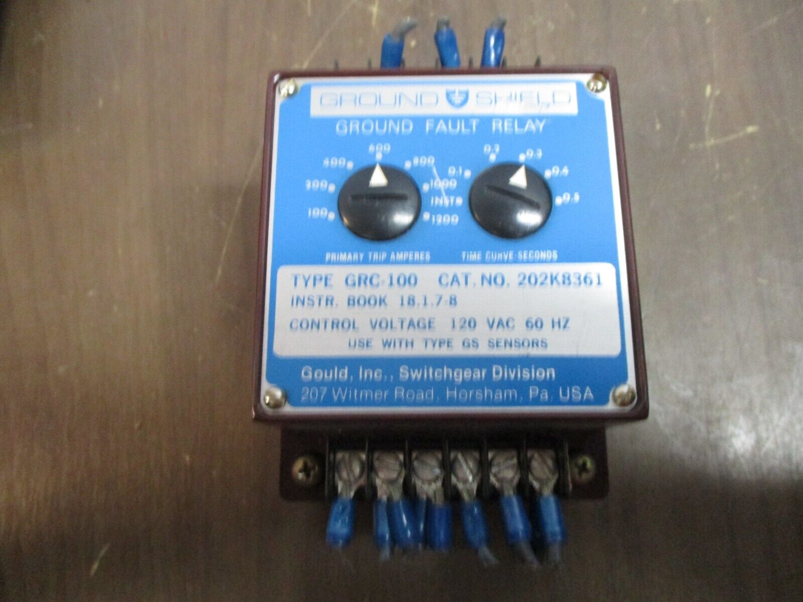 Gould GRC-100 Ground Fault Relay 202K8361 Trip: 100-1200A Use w/ Type GS Sensors