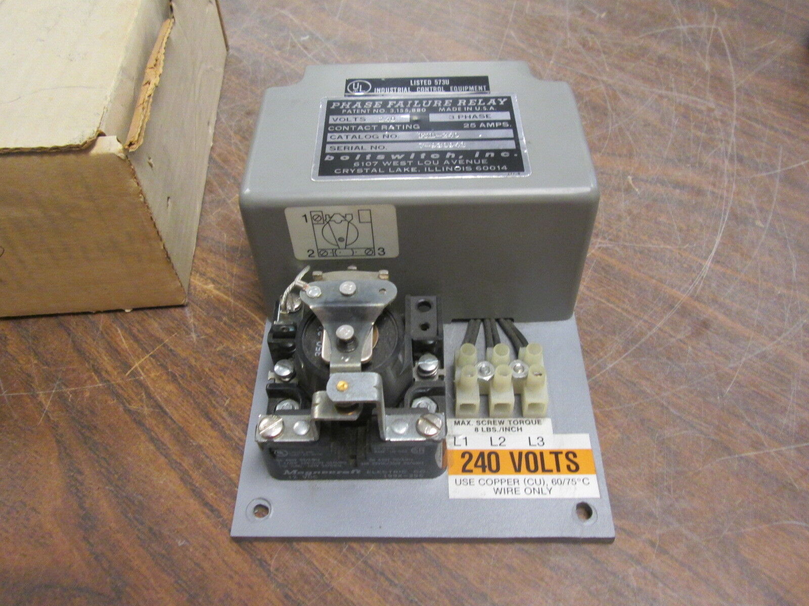 Boltswitch Phase Failure Relay PND-240 25A 240V 3Ph New Surplus