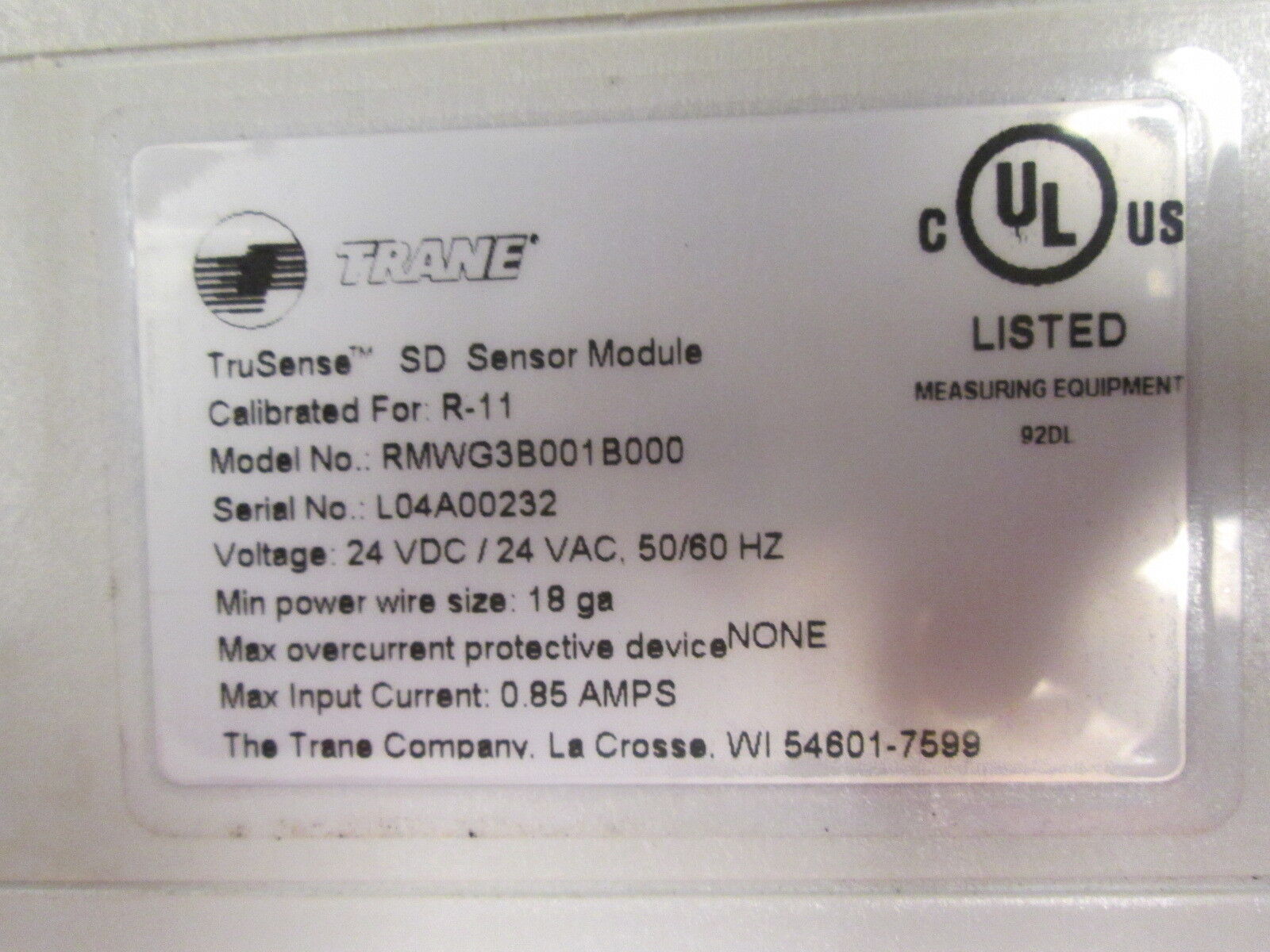 Trane TruSense SD Sensor Module RMWG3B001B000 24VDC/VAC 50/60Hz 0.85A Used