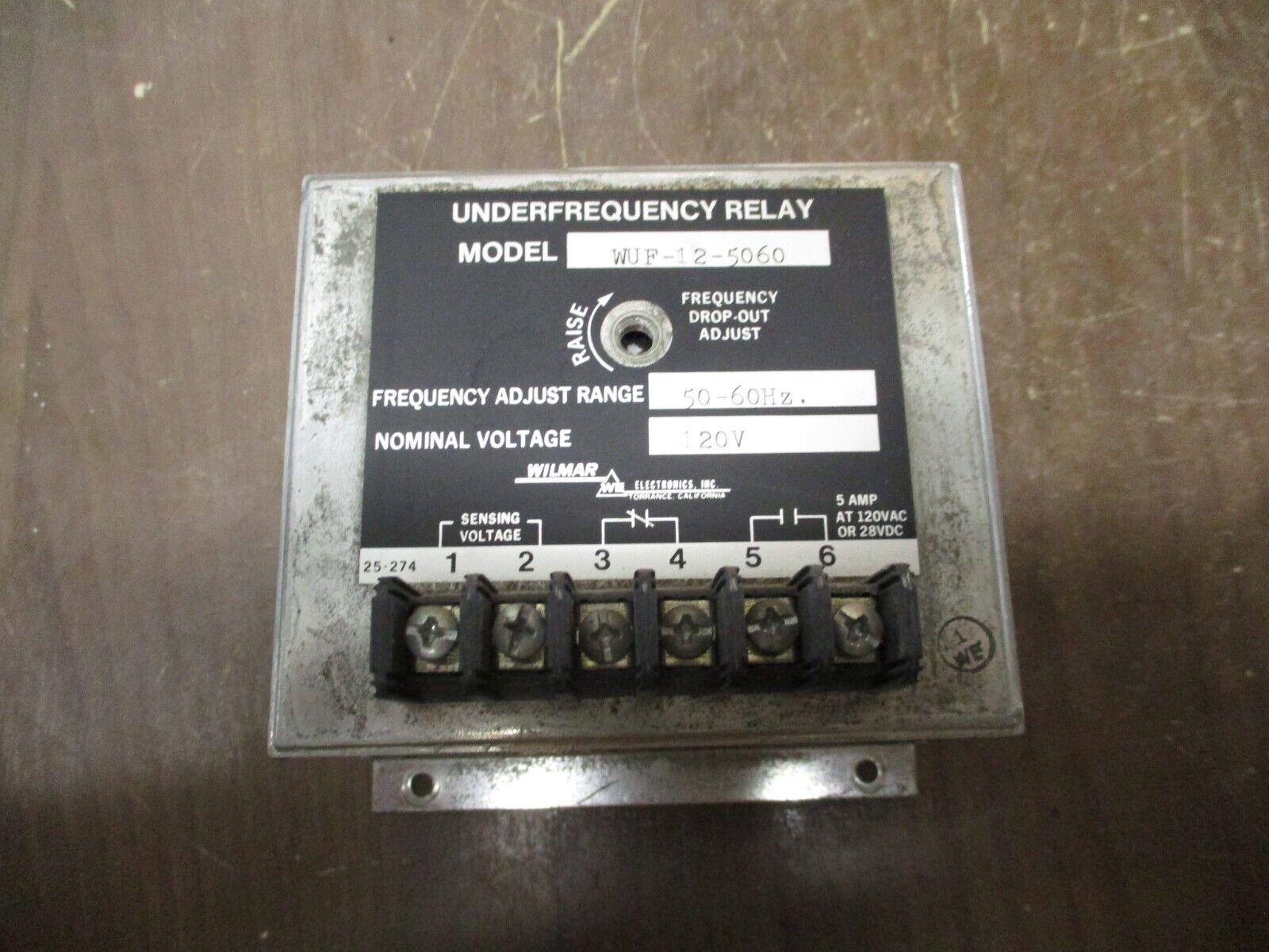 Wilmar Underfrequency Relay WUF-12-5060 120V Range: 50-60Hz Used