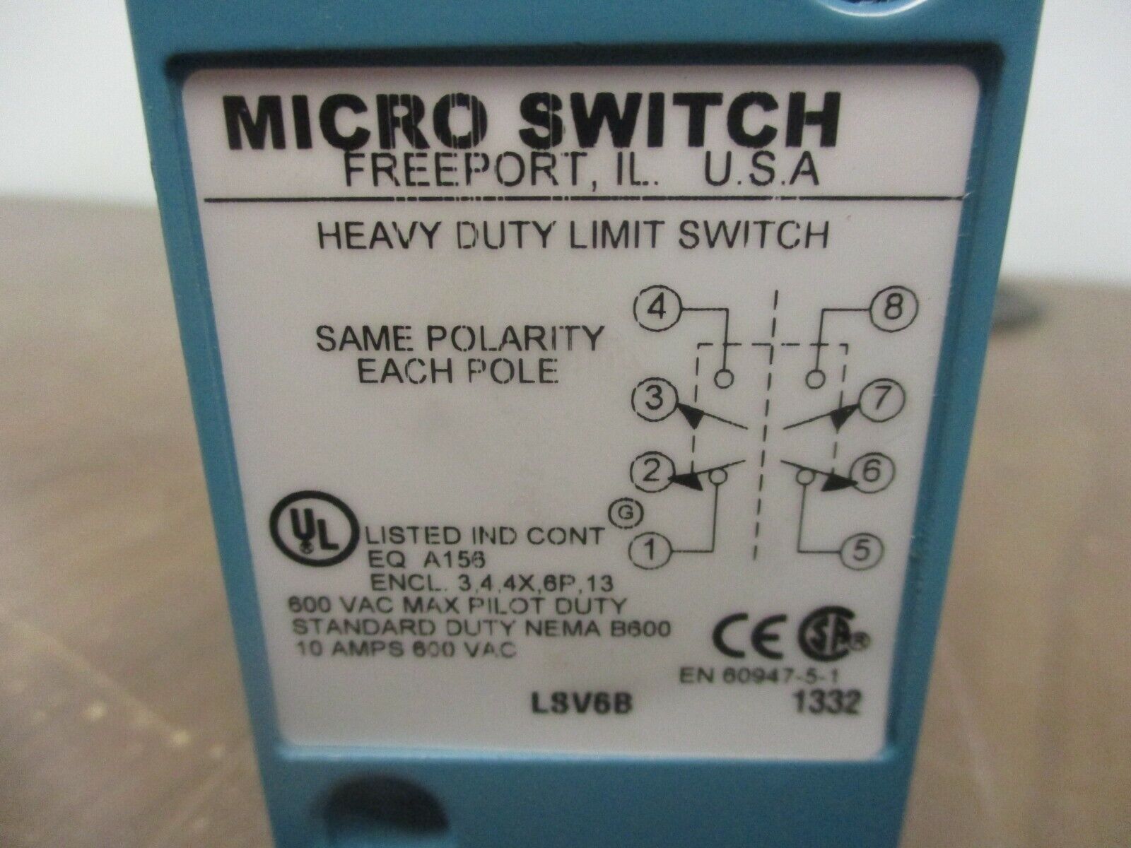 Micro Switch Limit Switch LSV6B 10A 600V Used