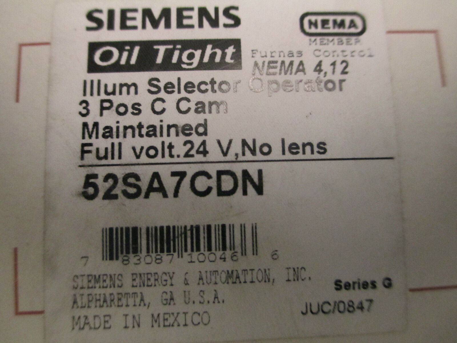 Siemens Illum Selector Operator 52SA7CDN New Surplus