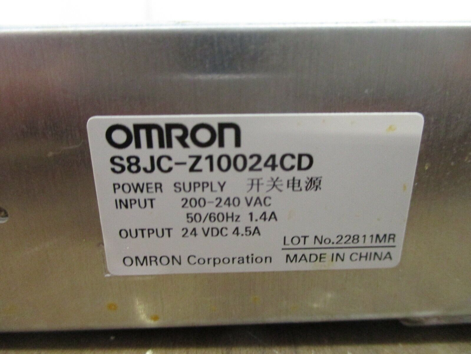 Omron Power Supply S8JC-Z10024CD Input: 200-240VAC 50/60Hz 1.4A Used