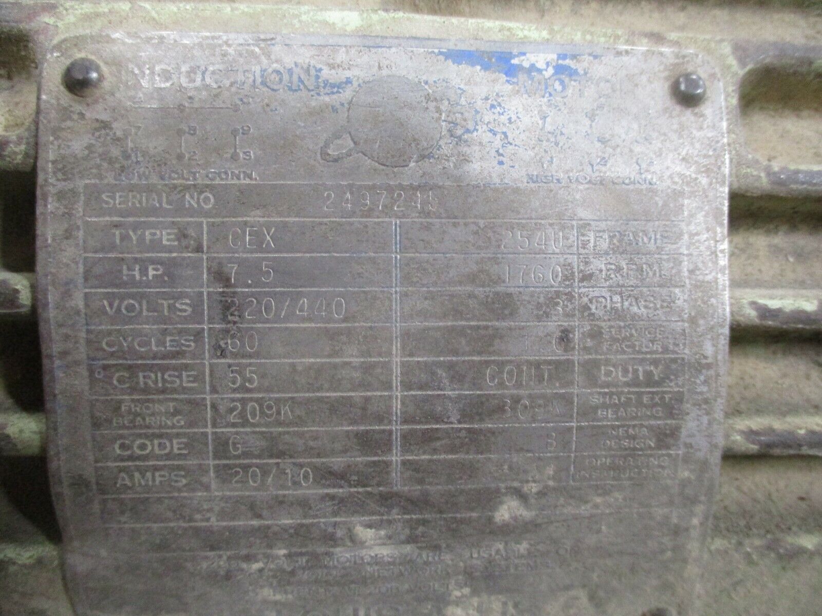 Louis-Allis Blower Package 7.5HP 1800RPM 220/440V 20/10A Used