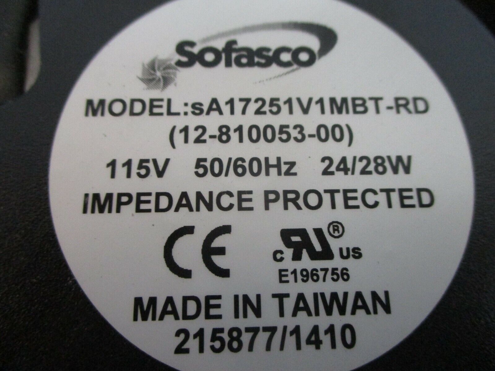 Sofasco SA17251V1MBT-RD Axial Fan 12-810053-00 115V 50/60Hz 24/28W Used
