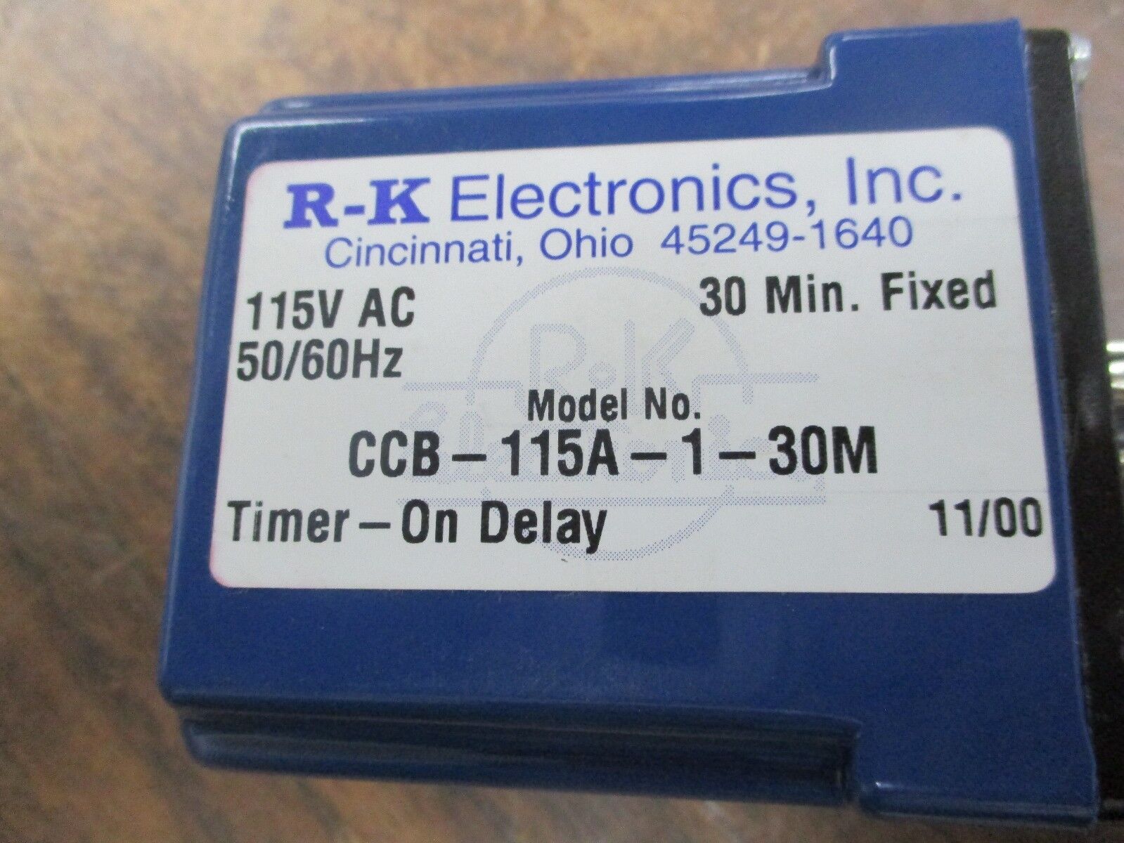 R-K Electronics On Delay Timer CCB-115A-1-30M 115VAC 50/60Hz 30 Min Fixed Used