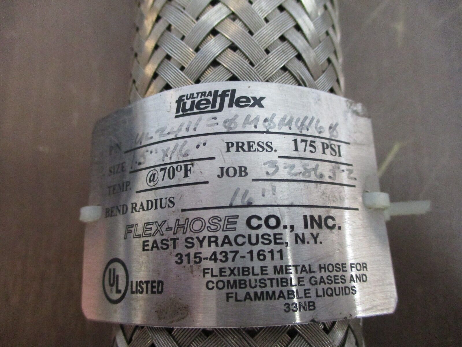 Flex-Hose Co. Ultra Fuelflex Stainless Steel Flex Hose UL2411:0M0M0M4160 175PSI