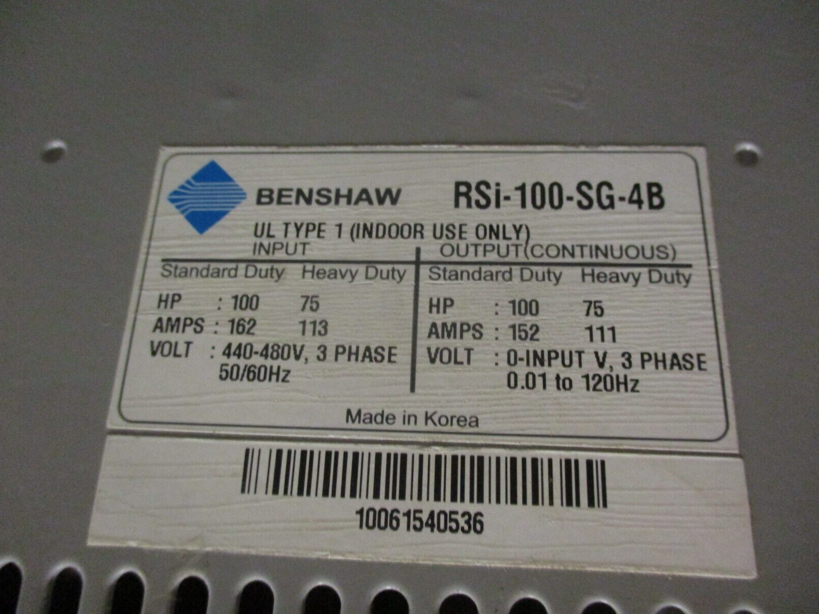 Benshaw RSi SG Series AC Drive RSi-100-SG-4B 100HP 3Ph Input: AMPS: 162