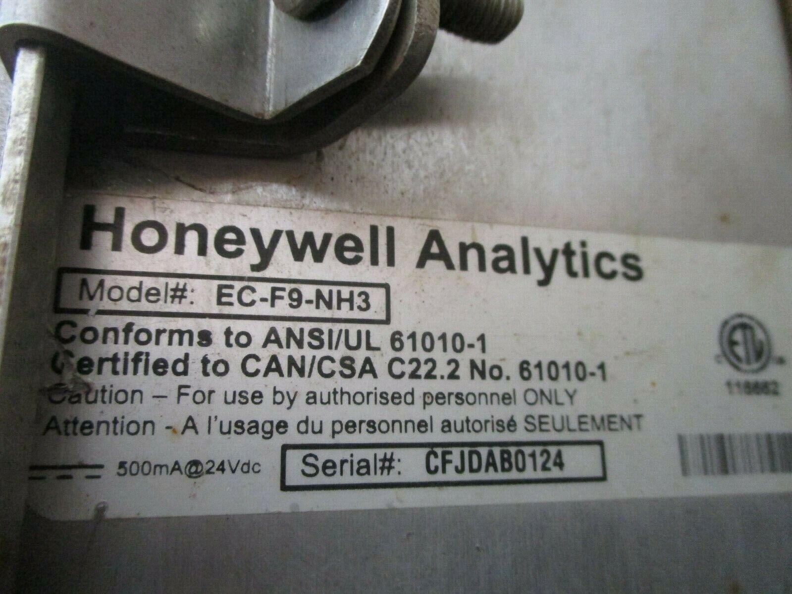 Honeywell Analytics Manning Ammonia Gas Sensor EC-F9-NH3 24VDC 500mA Used