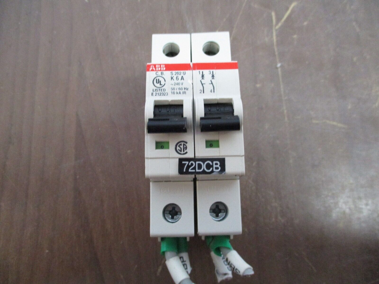 ABB Circuit Breaker S202UK6A 240V 6A 2P *Broken DIN Rail Mounts* Used