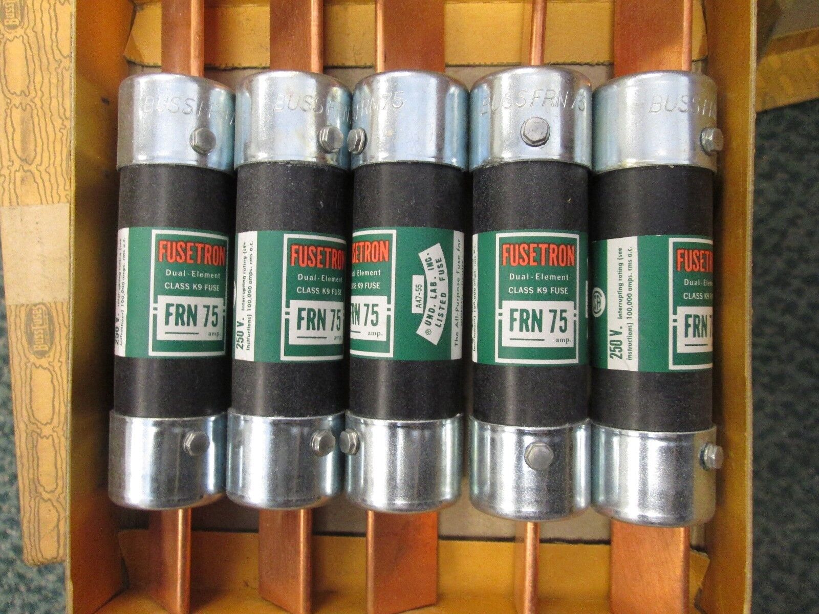 Bussmann Fusetron Fuse FRN75 75A 250V *Lot of 5* New Surplus