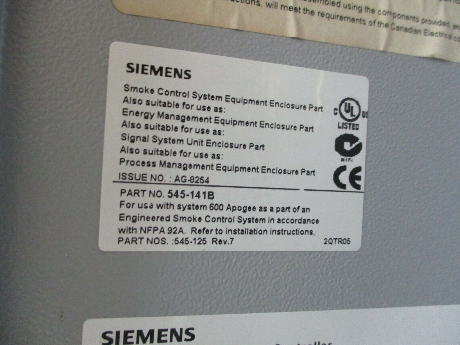 Siemens APOGEE Automation Modular Building Controller 545-141A *No Key* Used