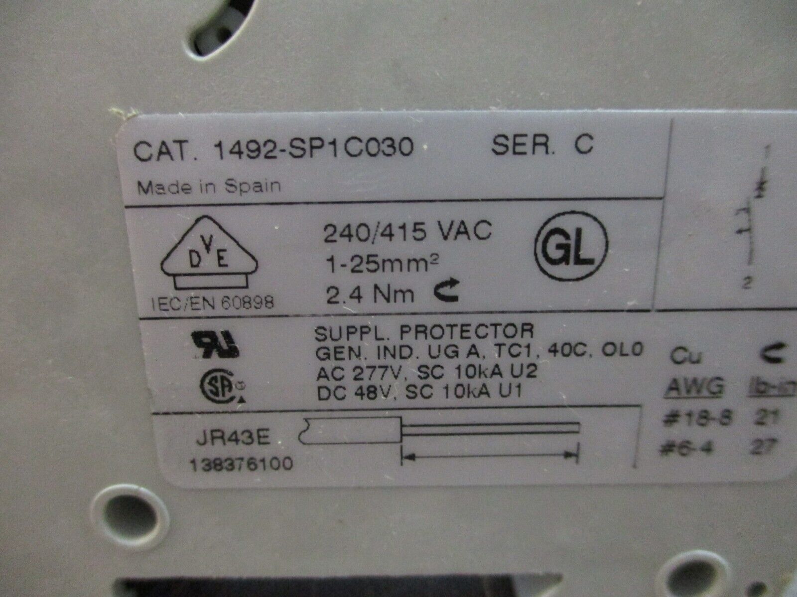 Allen-Bradley Circuit Breaker 1492-SP1C030 Ser. C 3A 277V *Lot of 3* Used