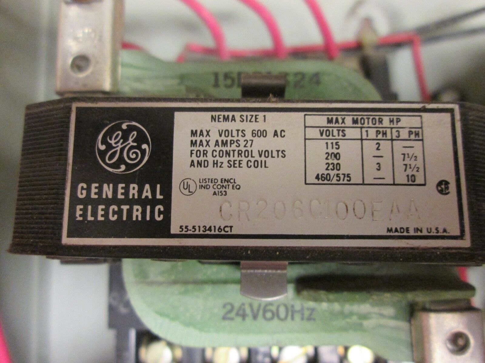 GE Enclosed Starter w/ CT CR206C100EAA 27A 600V Size 1 Used